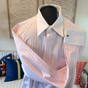 Paul Fredrick; 100% cotton, slim fit, size 17/36; French cuffed